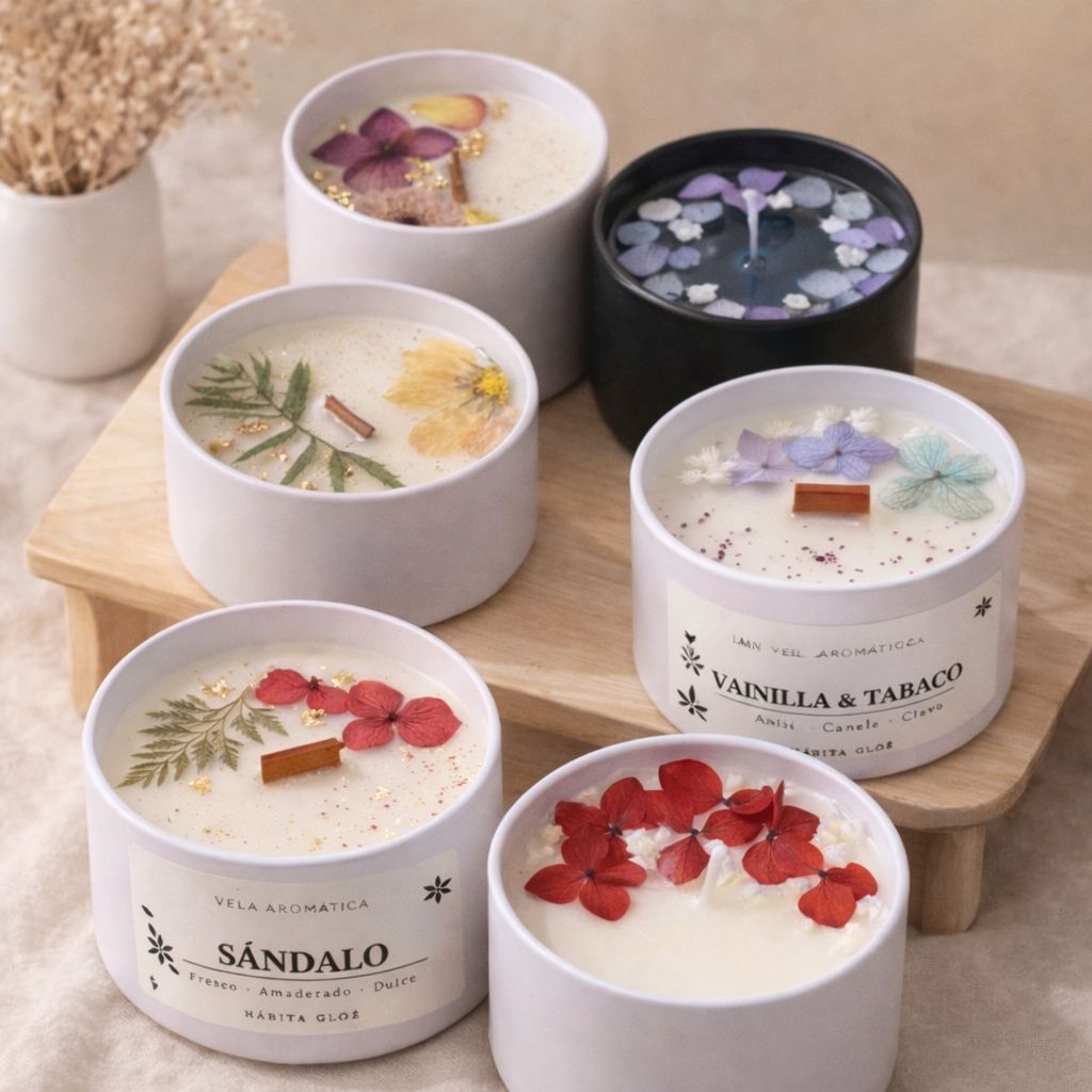 Vela aromática con mecha de madera